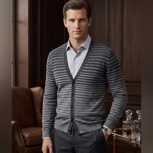Armani Collezioni Grey Striped Ombre Cardigan Size S
